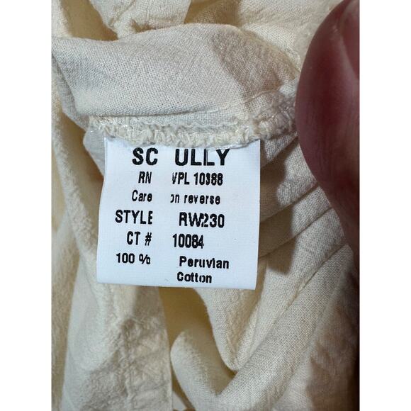 NEW Scully Placket Womens Ivory 100% Cotton Pleated Pullover L/S Work Blouse C21 - Picture 4 of 7